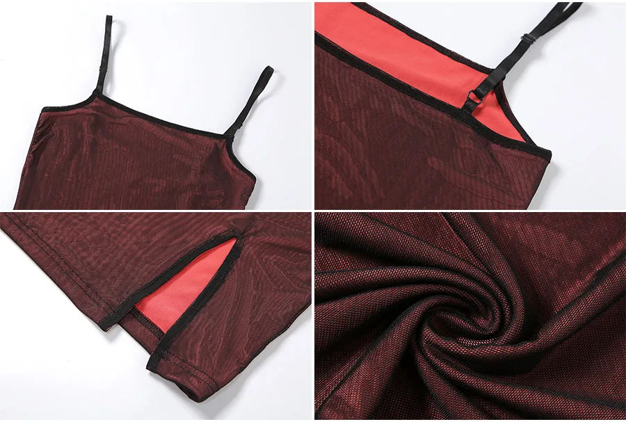 Vestido ajustado sexy de doble capa de malla para mujer, sin mangas, para fiestas, estilo bodycon, 2025, con vendaje elástico y abertura, tendencia para discotecas.