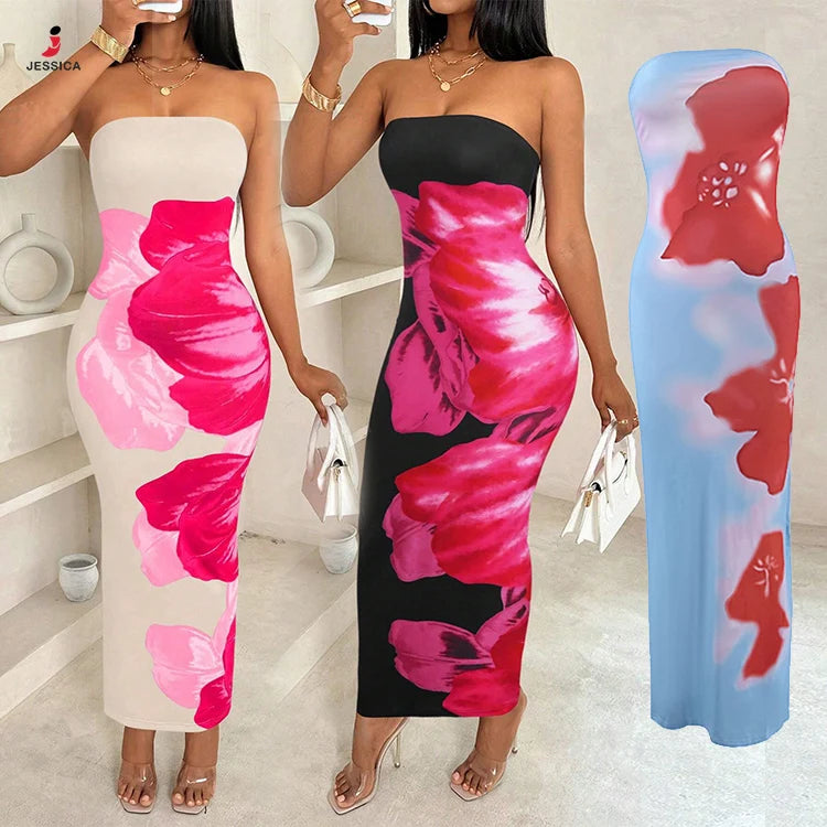 Vestido ajustado sin tirantes  de verano para mujer