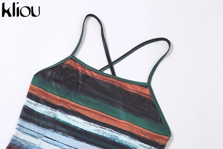 Vestidos cortos de rayas con paneles de Kliou, estilo estético, sexy, ajustados, con escote asimétrico, sin espalda, estilo vintage, ideales para salir de fiesta.
