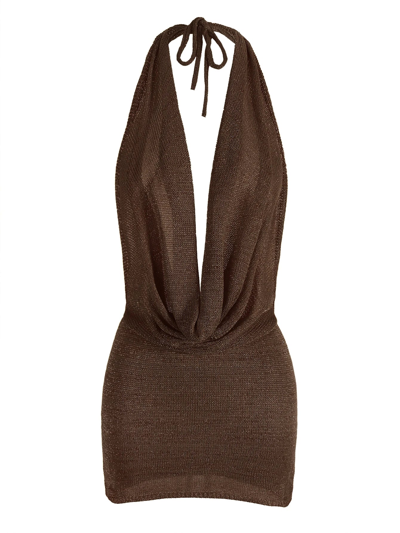 Vestido corto de playa de punto de seda brillante con escote en V profundo y espalda descubierta, sexy y con volantes, ideal para vacaciones de verano 2026 (cinturón no incluido)