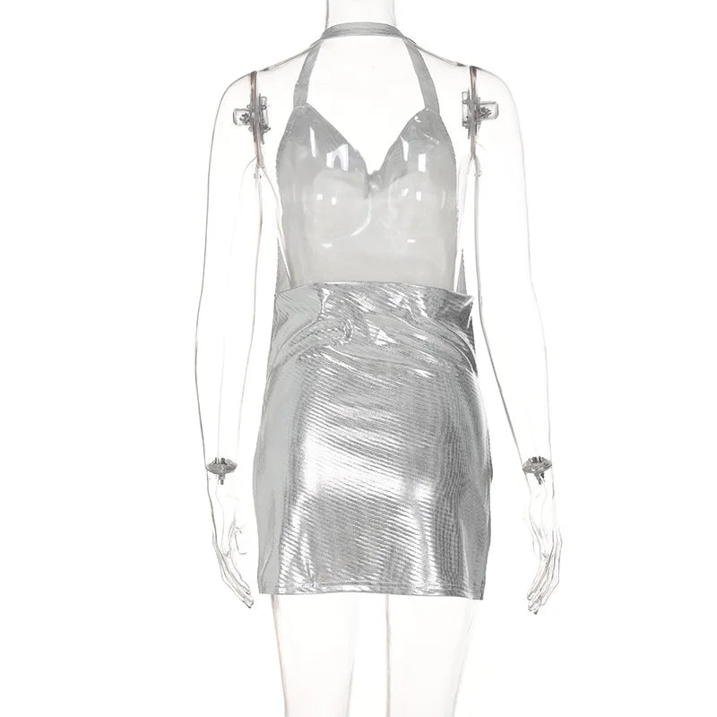 Vestido corto sexy a la moda para mujer, con escote asimétrico, espalda descubierta y lentejuelas en el pecho, provocativa y sexy