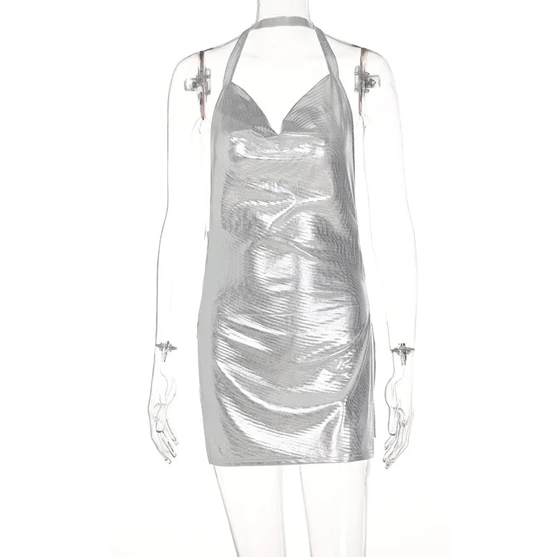 Vestido corto sexy a la moda para mujer, con escote asimétrico, espalda descubierta y lentejuelas en el pecho, provocativa y sexy