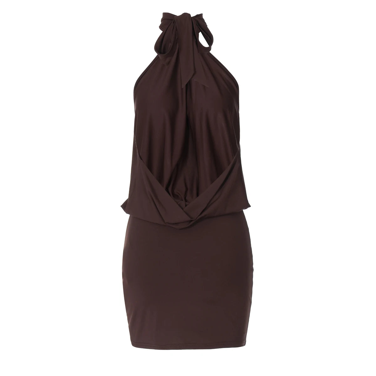 Vestido corto ajustado sexy sin mangas, espalda descubierta y cuello halter de Hugcitar Fashion, estilo vendaje, fruncido, estilo verano, ideal para fiestas y vacaciones.