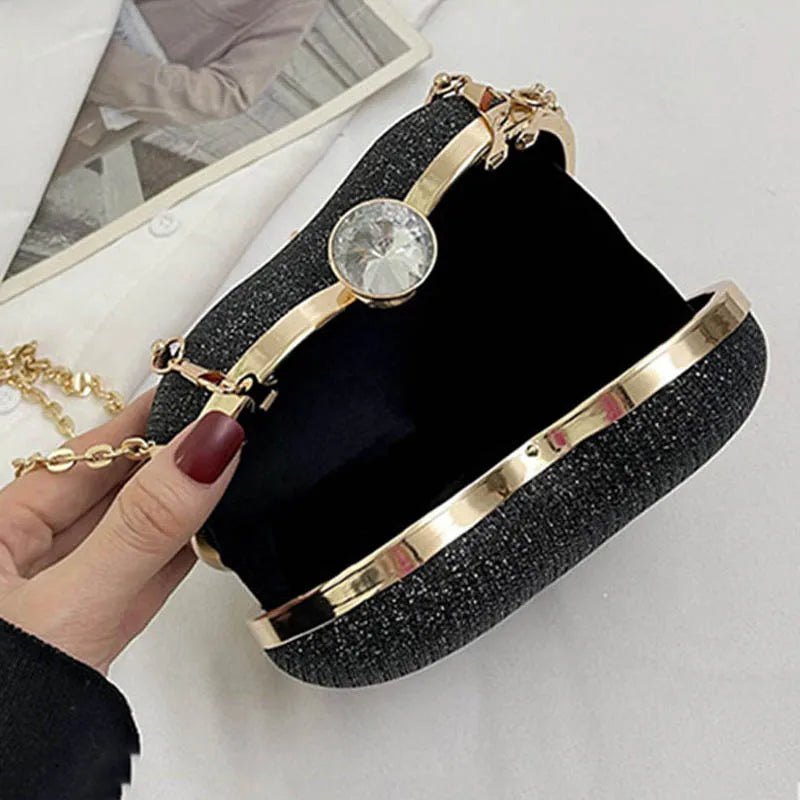 Bolso de mano de noche para mujer, bolso brillante con forma de corazón, bolsos de mano metálicos, bolsos de moda con cadena, bolsos de hombro y bandoleras de lujo para mujer