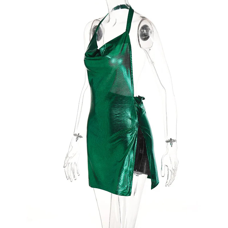 Vestido corto sexy a la moda para mujer, con escote asimétrico, espalda descubierta y lentejuelas en el pecho, provocativa y sexy