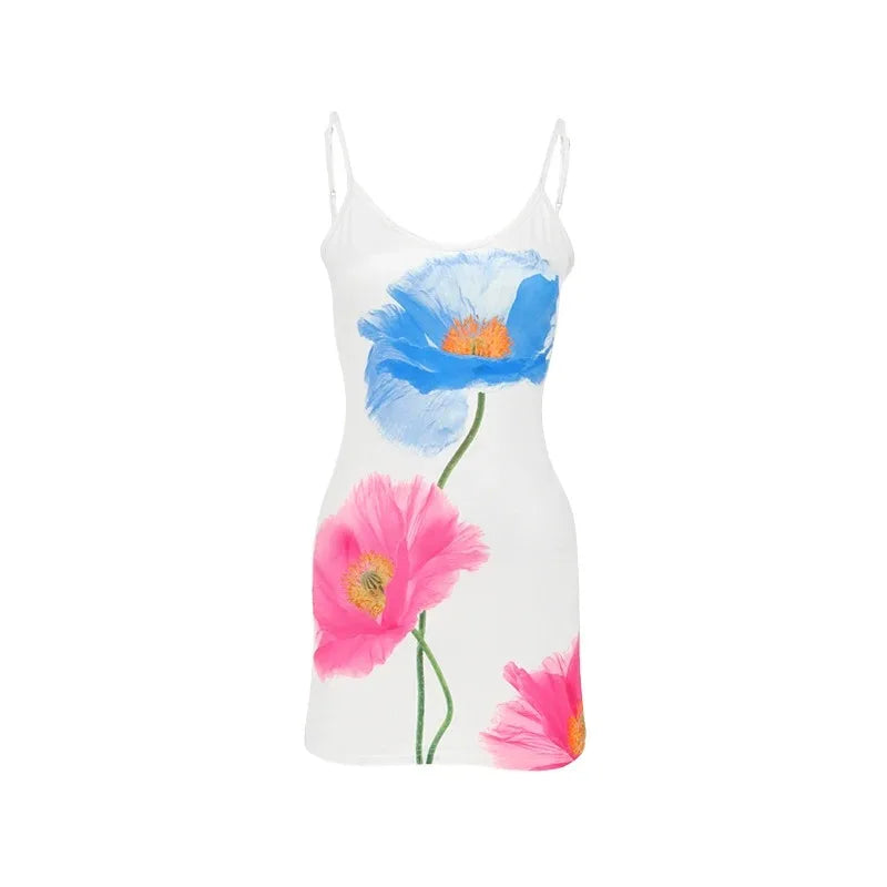 Vestido corto sexy para mujer,  moda de verano, cuello redondo, estilo streetwear, estampado,sin espalda, ajustado, elegante.
