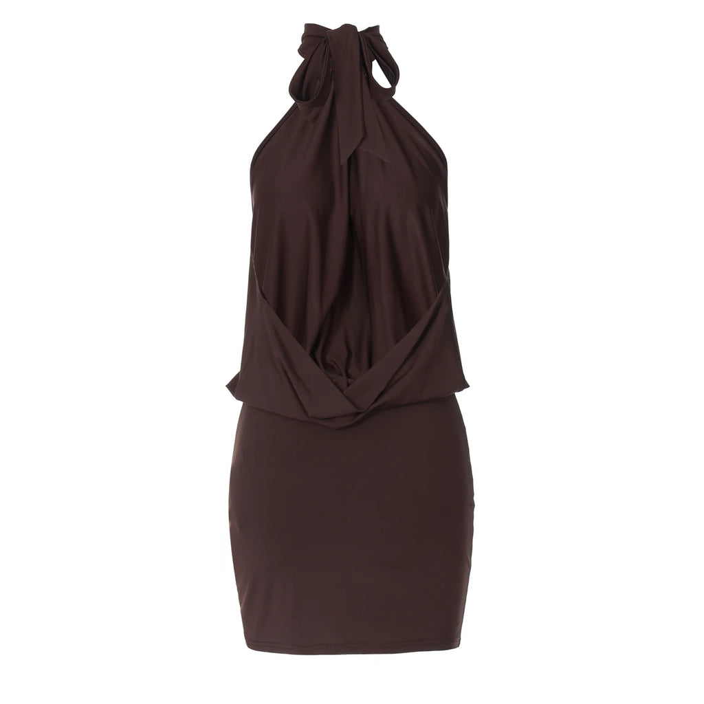 Vestido corto ajustado sexy sin mangas, espalda descubierta y cuello halter de Hugcitar Fashion, estilo vendaje, fruncido, estilo verano, ideal para fiestas y vacaciones.