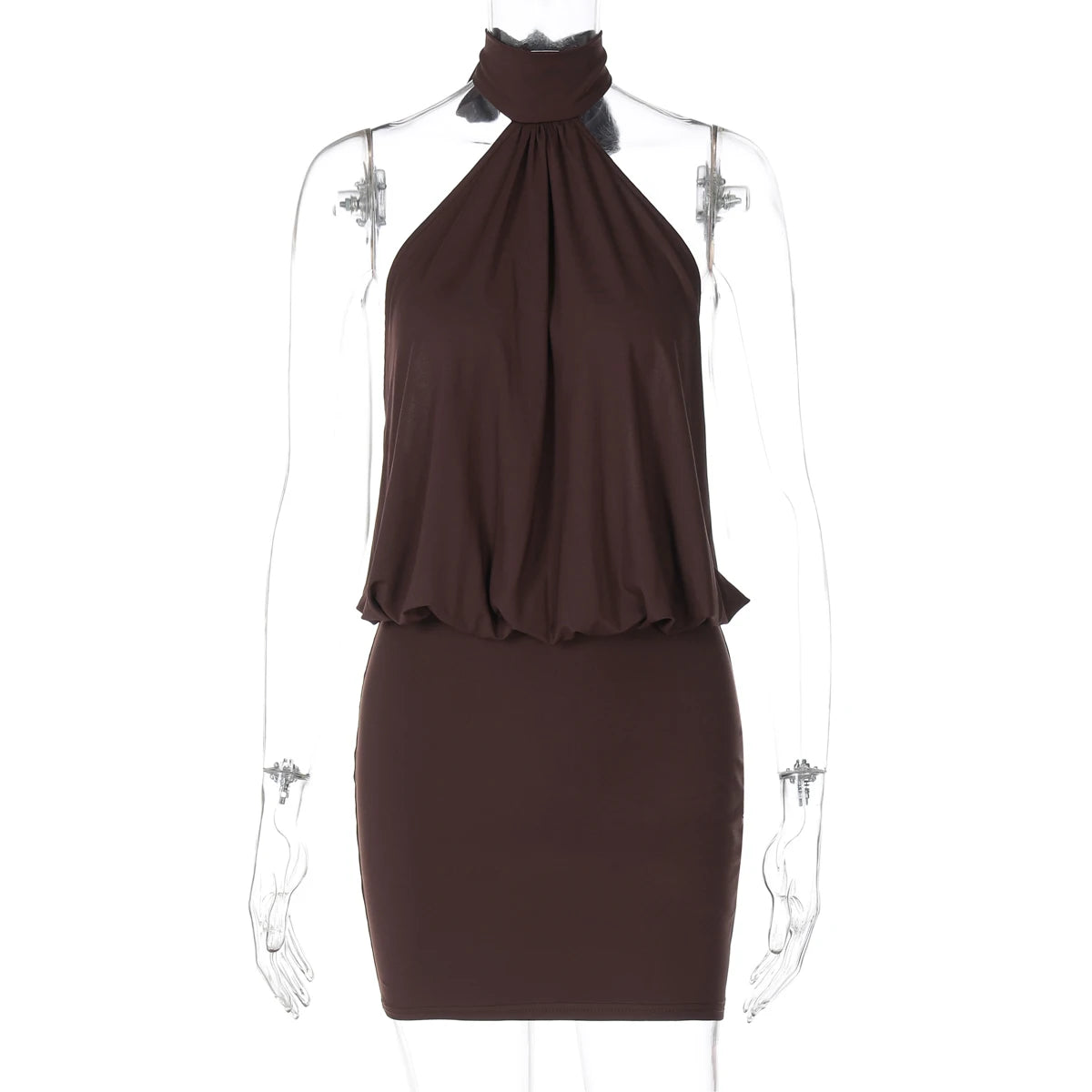 Vestido corto ajustado sexy sin mangas, espalda descubierta y cuello halter de Hugcitar Fashion, estilo vendaje, fruncido, estilo verano, ideal para fiestas y vacaciones.