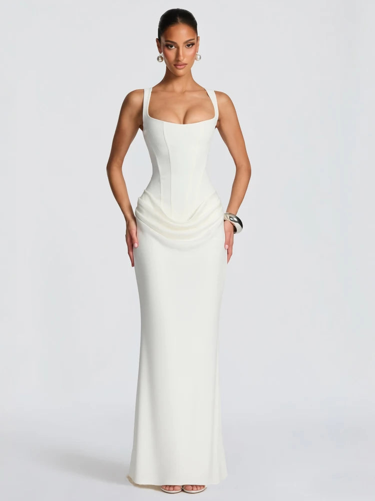 Vestido largo de fiesta Mingmingxi blanco sexy con corsé, vestido de noche largo negro para cena y baile, elegantes vestidos de graduación.