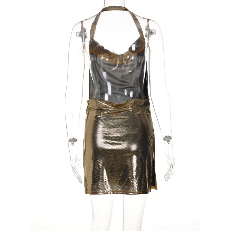 Vestido corto sexy a la moda para mujer, con escote asimétrico, espalda descubierta y lentejuelas en el pecho, provocativa y sexy
