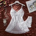 Conjunto de camisón ultra sexy de tul con escote en V, sujetador, falda abierta para dormir, vestido erótico de noche, pijama transparente para mujer, lencería, pantalones, kit de lujo.