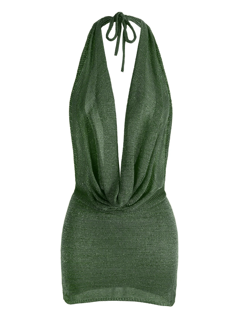 Vestido corto de playa de punto de seda brillante con escote en V profundo y espalda descubierta, sexy y con volantes, ideal para vacaciones de verano 2026 (cinturón no incluido)