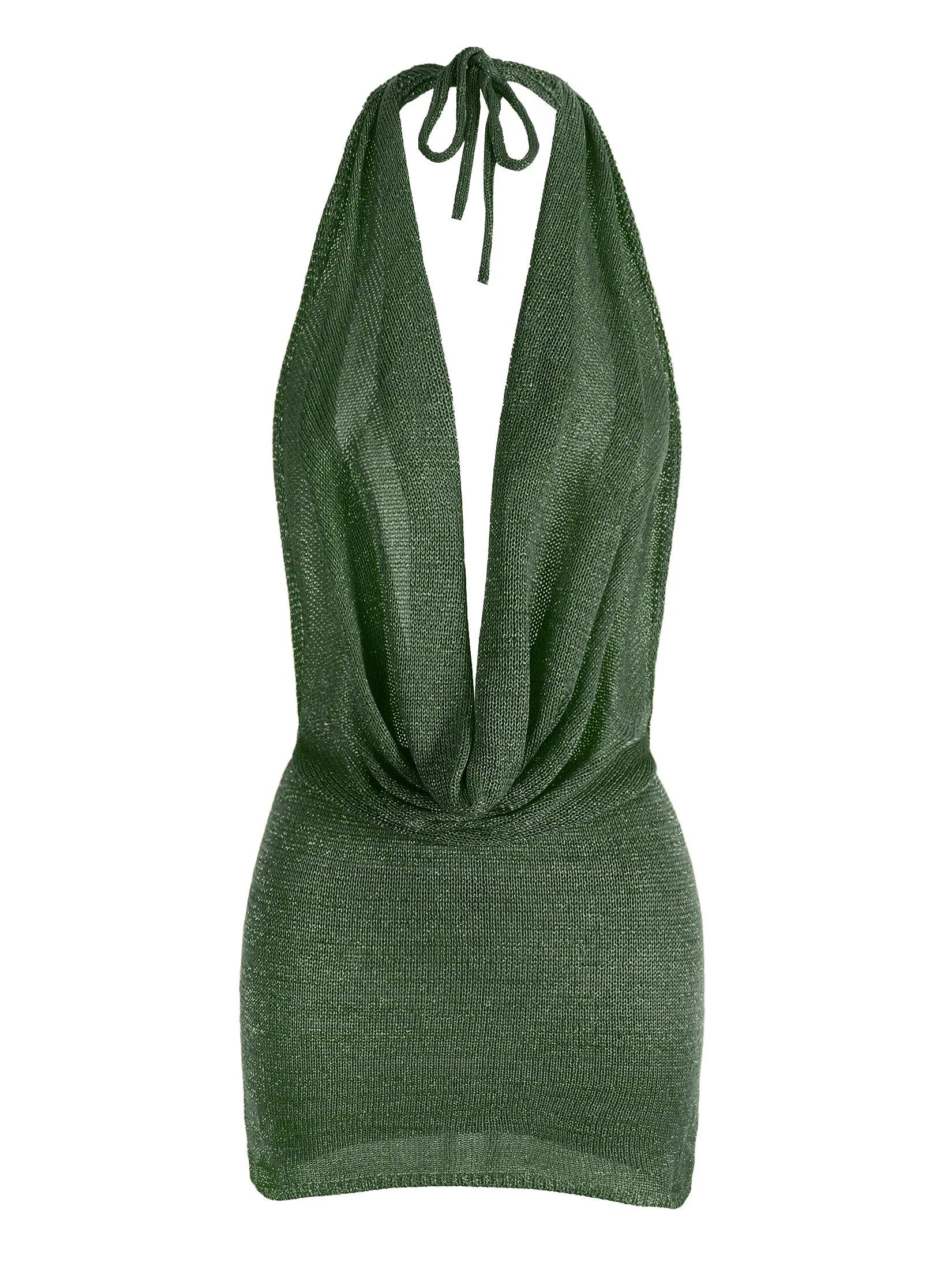 Vestido corto de playa de punto de seda brillante con escote en V profundo y espalda descubierta, sexy y con volantes, ideal para vacaciones de verano 2026 (cinturón no incluido)