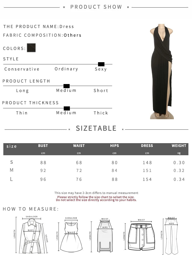 Vestido largo Sisterlinda Sexy High Splits para mujer, estilo halter, escote en V profundo, sin espalda, sin mangas, para fiestas en la piscina de verano, fruncido, elegante.