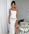 Hermoso y elegantes para mujer con pliegues, sencillo vestido de fiesta negro estilo sirena, sexy, sin hombros, con abertura alta, personalizados.