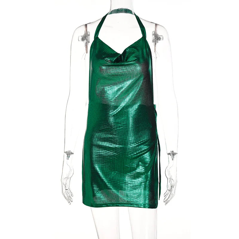 Vestido corto sexy a la moda para mujer, con escote asimétrico, espalda descubierta y lentejuelas en el pecho, provocativa y sexy