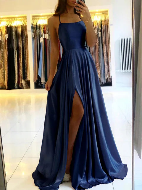 Vestido largo de playa de satén burdeos para mujer, ideal para cualquier ocasion, con abertura lateral y tirantes ajustables. Vestido de noche/fiesta de graduación