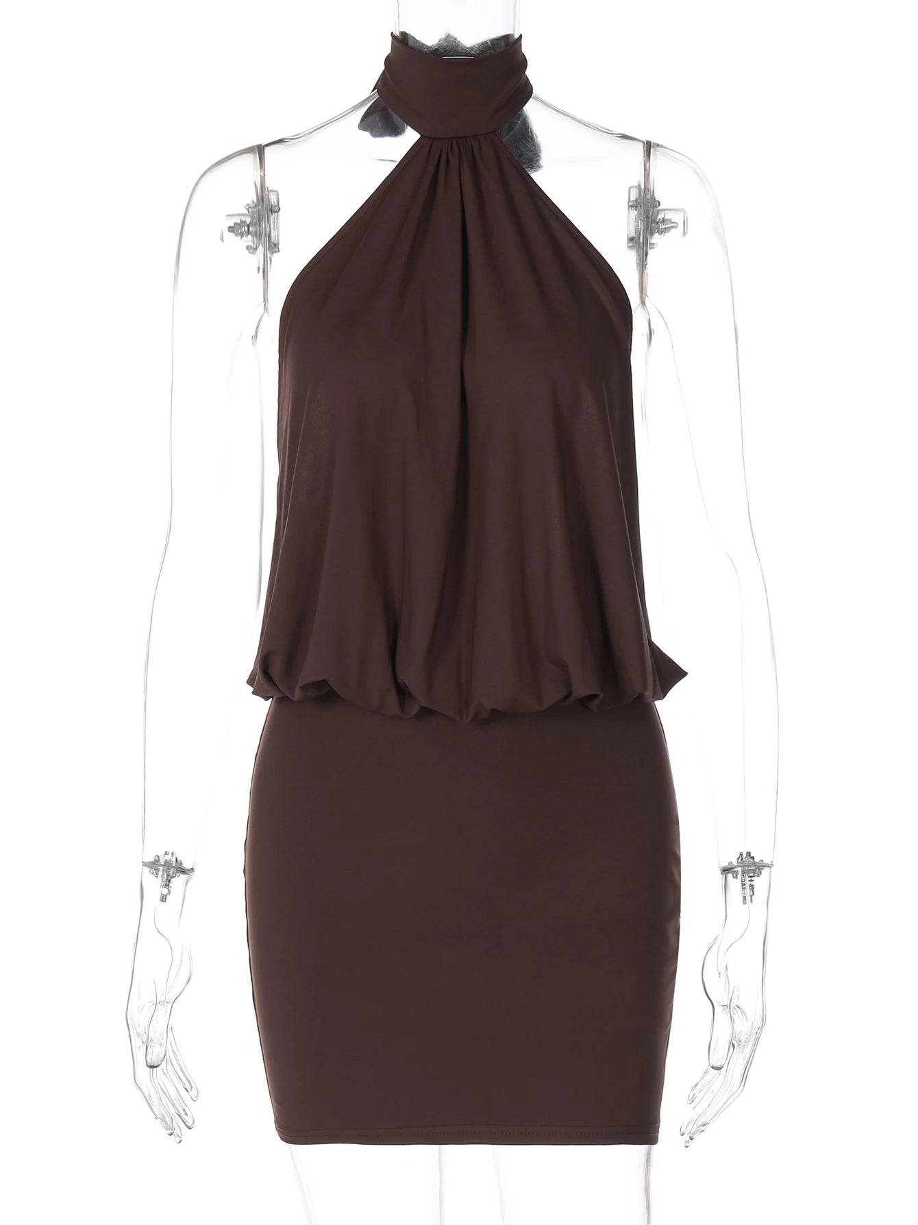 Vestido corto ajustado sexy sin mangas, espalda descubierta y cuello halter de Hugcitar Fashion, estilo vendaje, fruncido, estilo verano, ideal para fiestas y vacaciones.