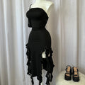Vestido corto sin tirantes sexy  con abertura alta para mujer,vestido de fiesta negro y rosa sin espalda, sin mangas.