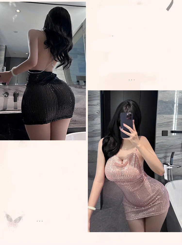 Vestido ajustado con tirantes, falda corta, ropa de mujer, vestidos de fiesta, chica sexy, látex, ropa de mujer xxx