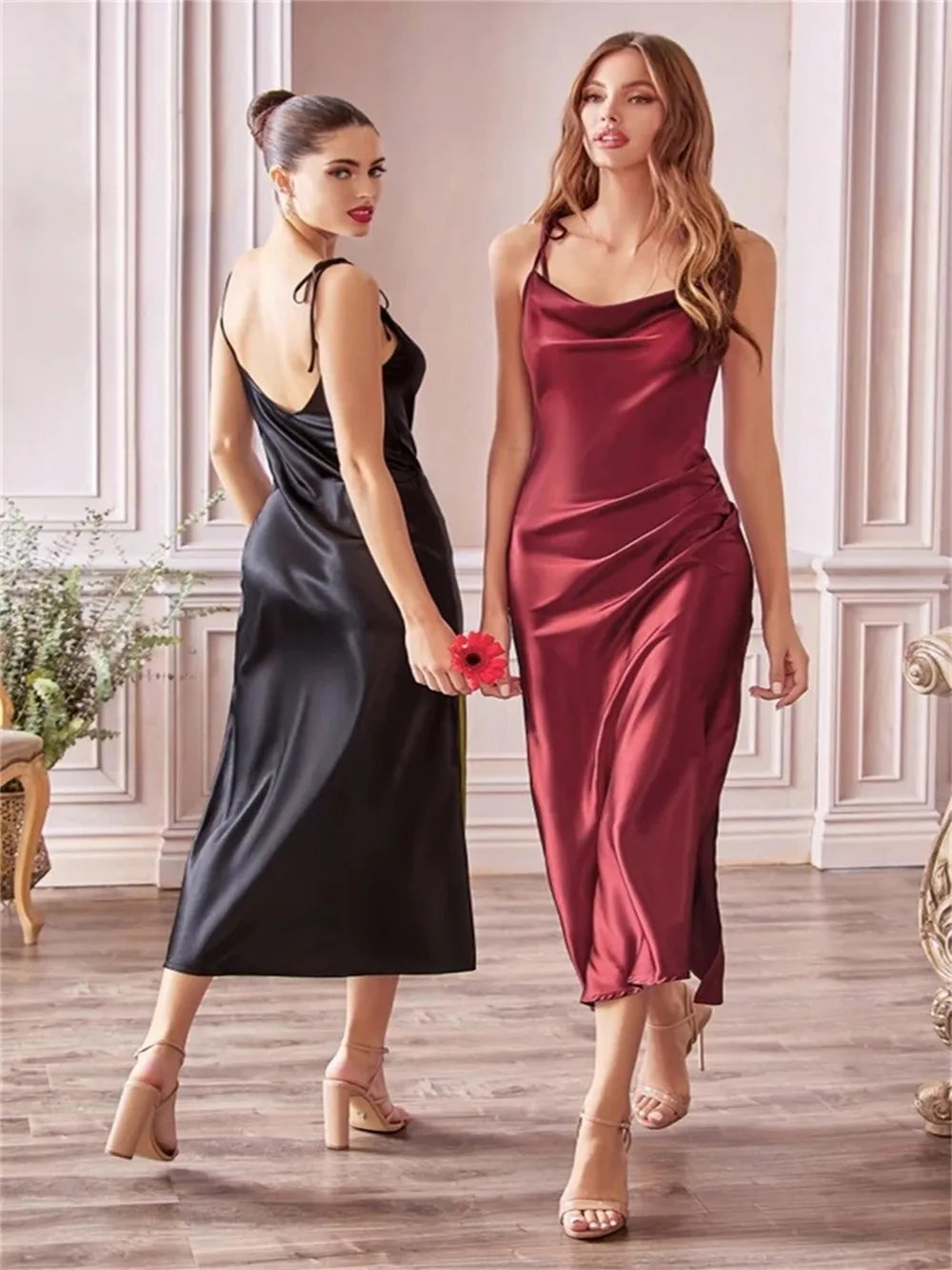 Vestido largo de playa de satén burdeos para mujer, ideal para cualquier ocasion, con abertura lateral y tirantes ajustables. Vestido de noche/fiesta de graduación