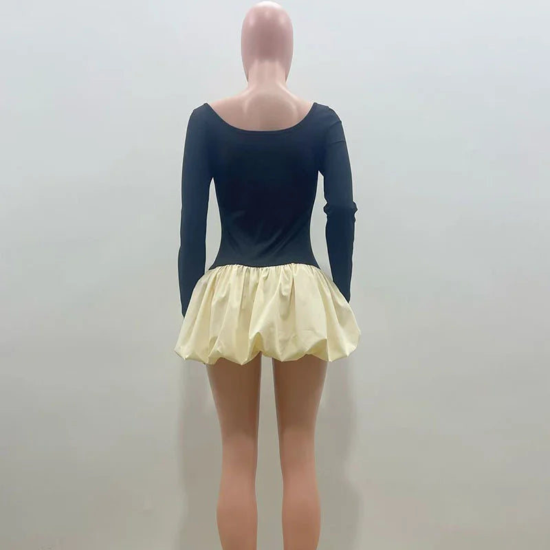 Elegante vestido abullonado para mujer, ropa de club, fiesta, patchwork, elástico, ajustado, corte A, minivestido burbuja Vestidos Cortos