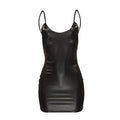 Vestido sexy de piel sintética sin espalda para fiestas en discotecas, vestido corto negro liso con efecto mojado, sujetador ajustado push-up de látex, minivestido micro