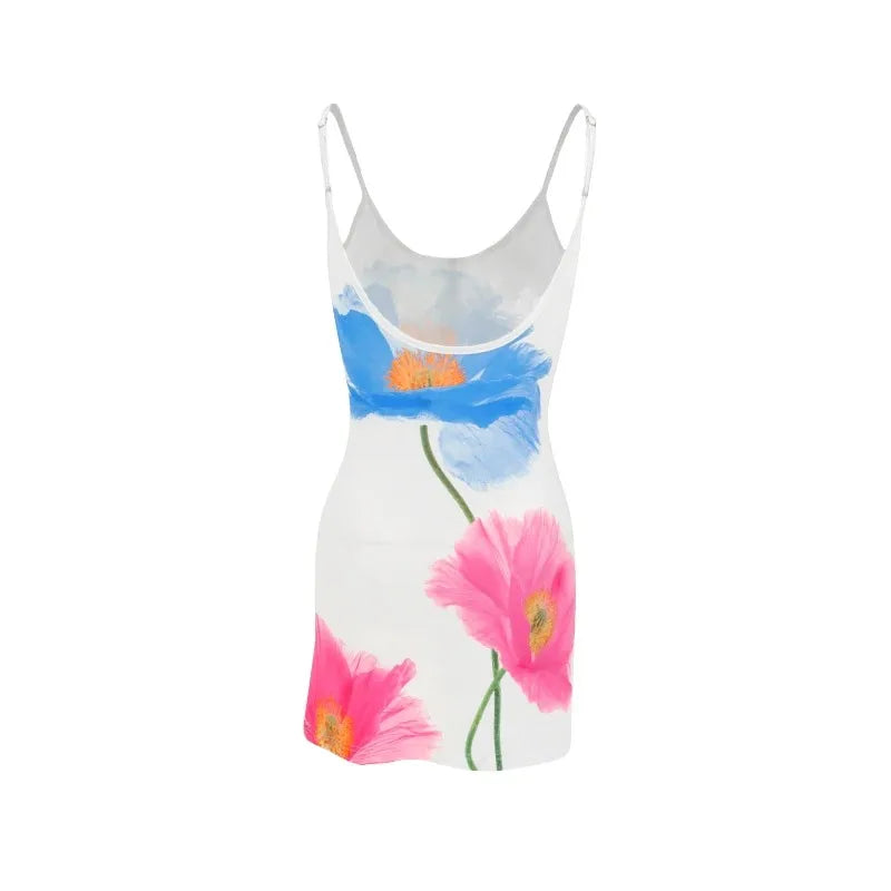 Vestido corto sexy para mujer,  moda de verano, cuello redondo, estilo streetwear, estampado,sin espalda, ajustado, elegante.