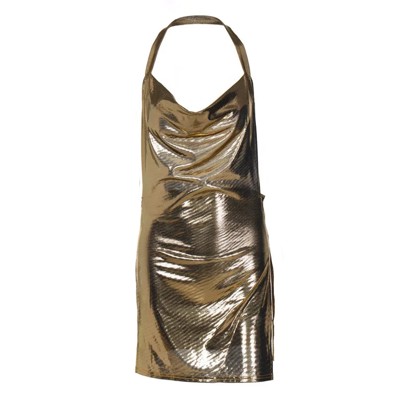 Vestido corto sexy a la moda para mujer, con escote asimétrico, espalda descubierta y lentejuelas en el pecho, provocativa y sexy