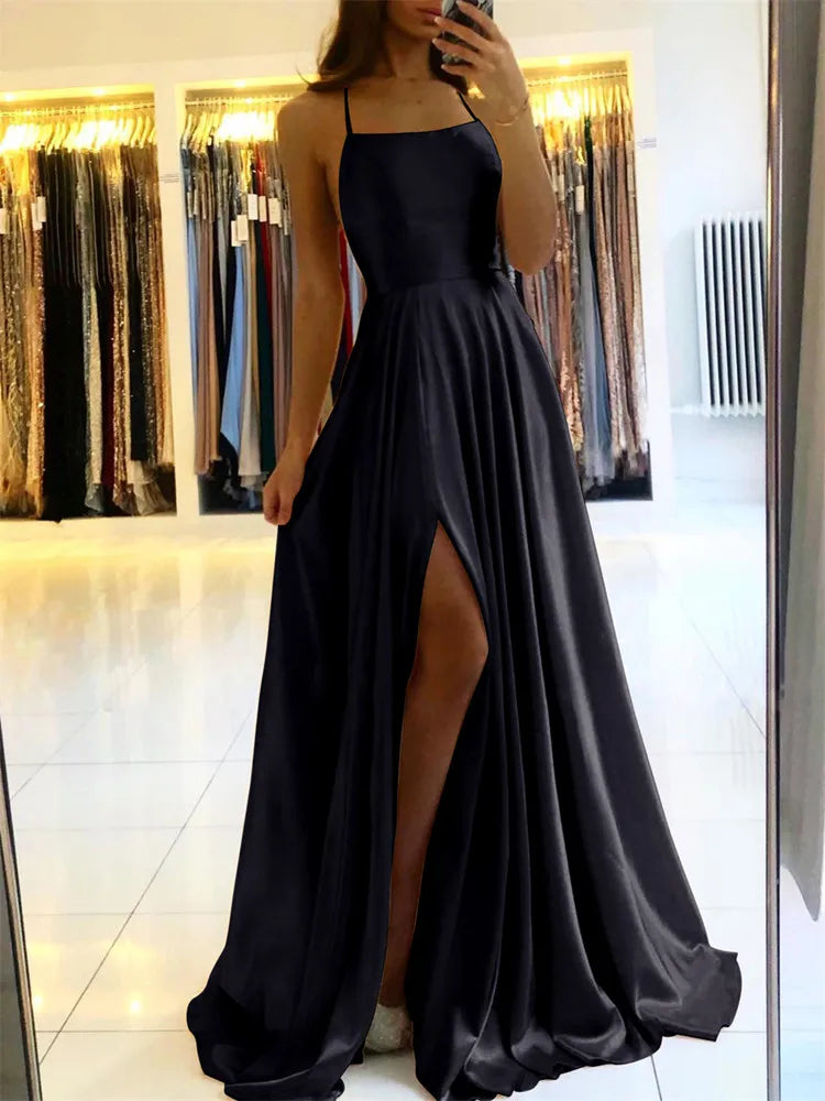 Vestido largo de playa de satén burdeos para mujer, ideal para cualquier ocasion, con abertura lateral y tirantes ajustables. Vestido de noche/fiesta de graduación