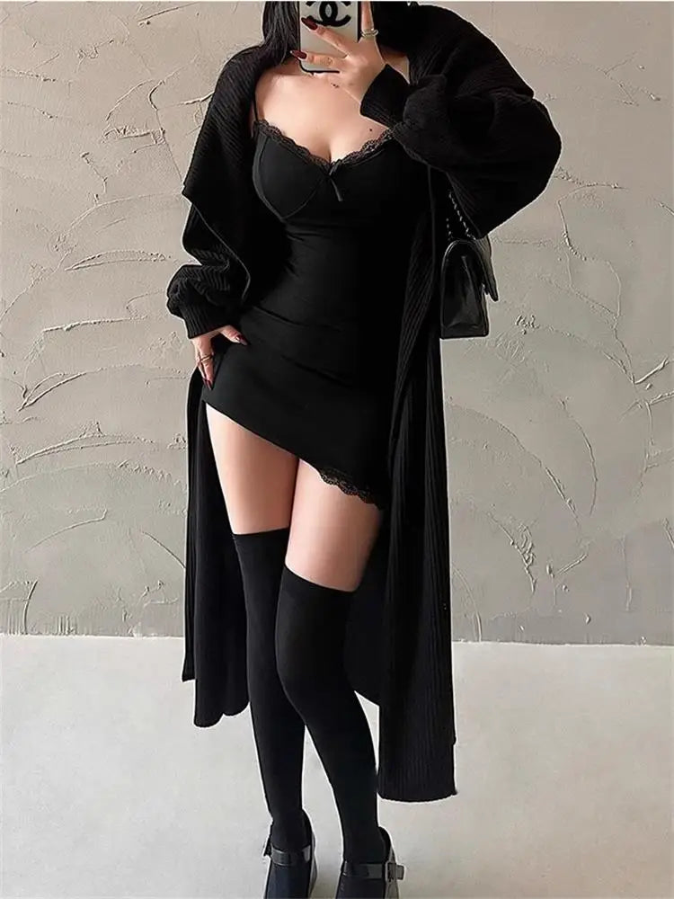Vestido ajustado estilo retro con encaje y tirantes finos, minivestido de moda con lazo, ideal para fiestas y discotecas.
