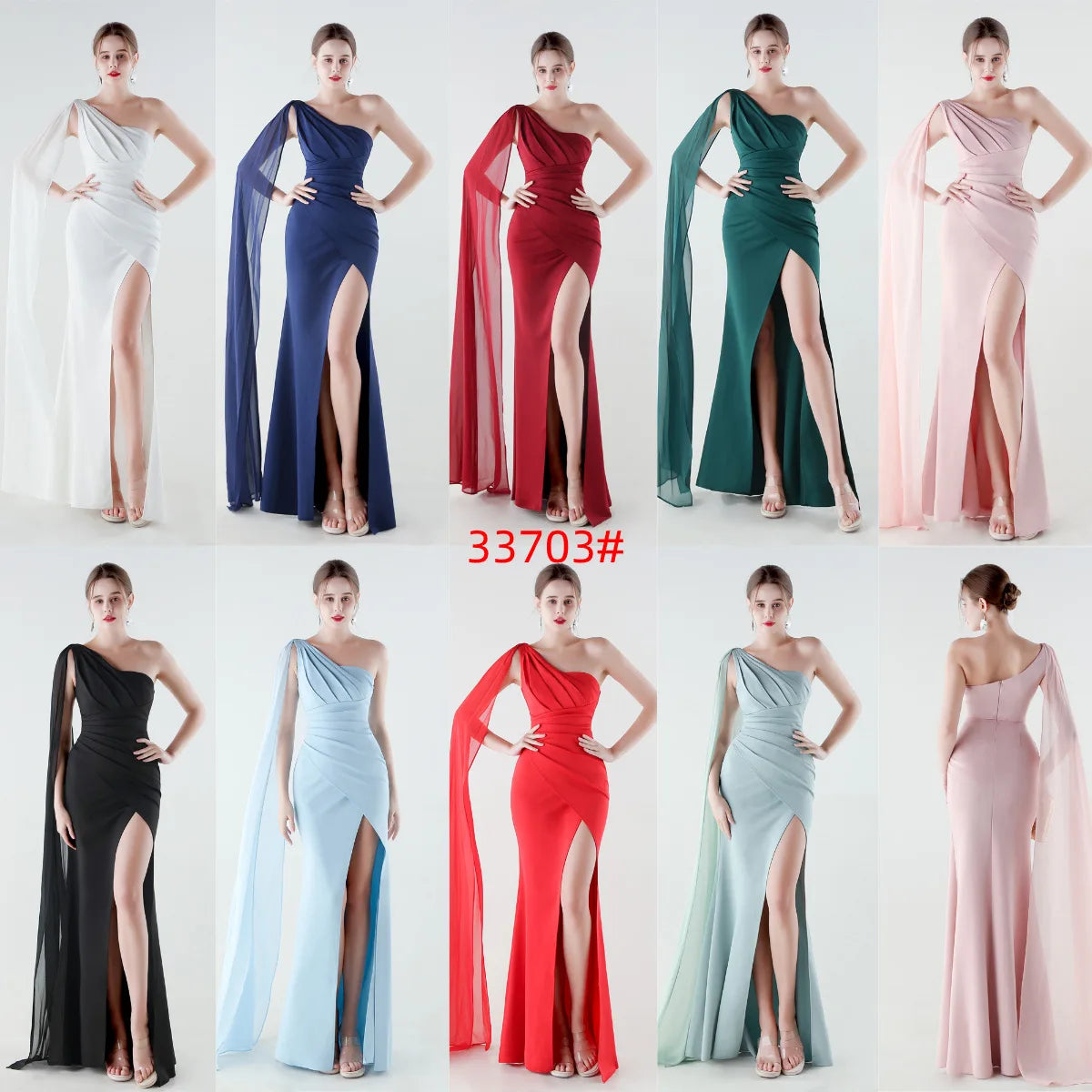 elegante vestido de sirena con abertura alta, corte ajustado, ideal para fiestas y graduaciones.