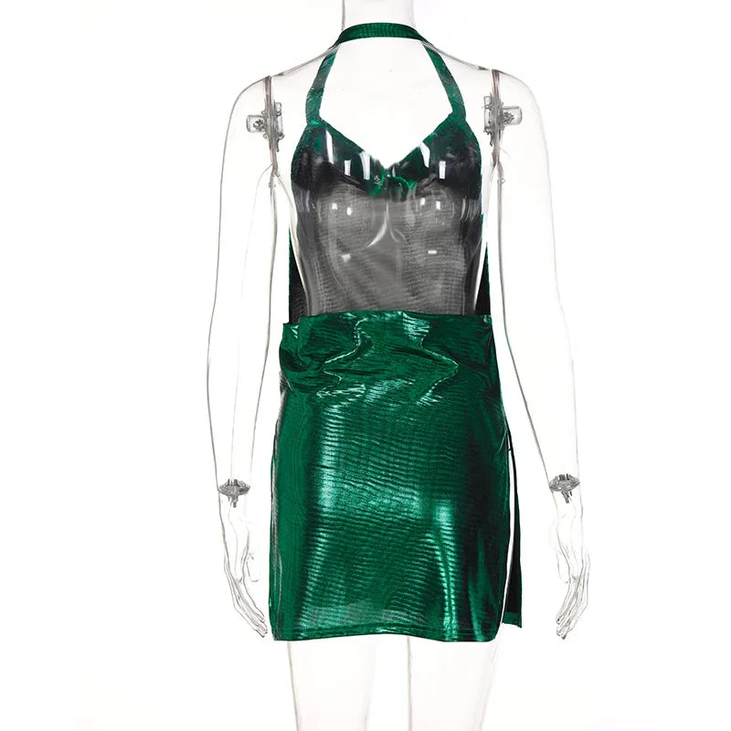 Vestido corto sexy a la moda para mujer, con escote asimétrico, espalda descubierta y lentejuelas en el pecho, provocativa y sexy