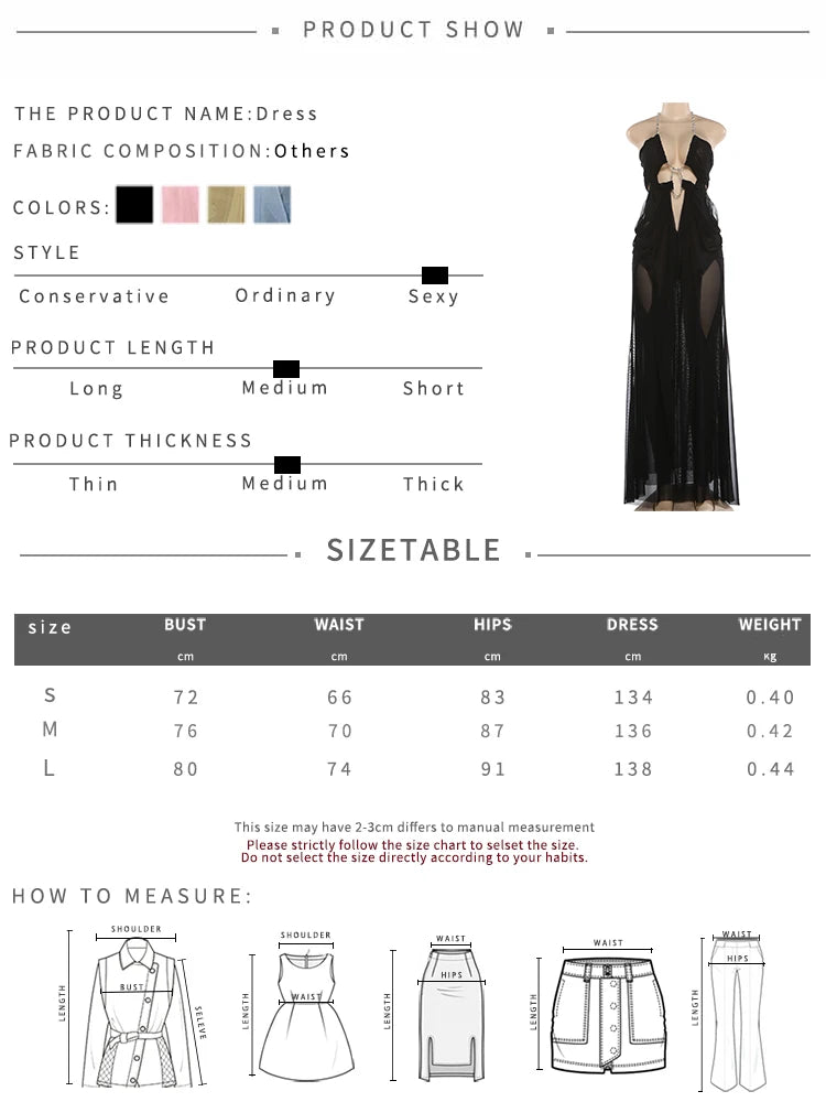 Vestido de fiesta Nibber para mujer, sexy, transparente, de lujo, con cadena, cuello halter bajo, sin espalda, sin mangas, elegante, medianoche.