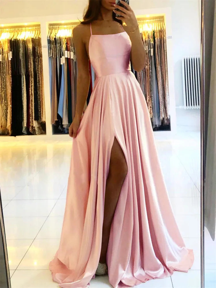 Vestido largo de playa de satén burdeos para mujer, ideal para cualquier ocasion, con abertura lateral y tirantes ajustables. Vestido de noche/fiesta de graduación