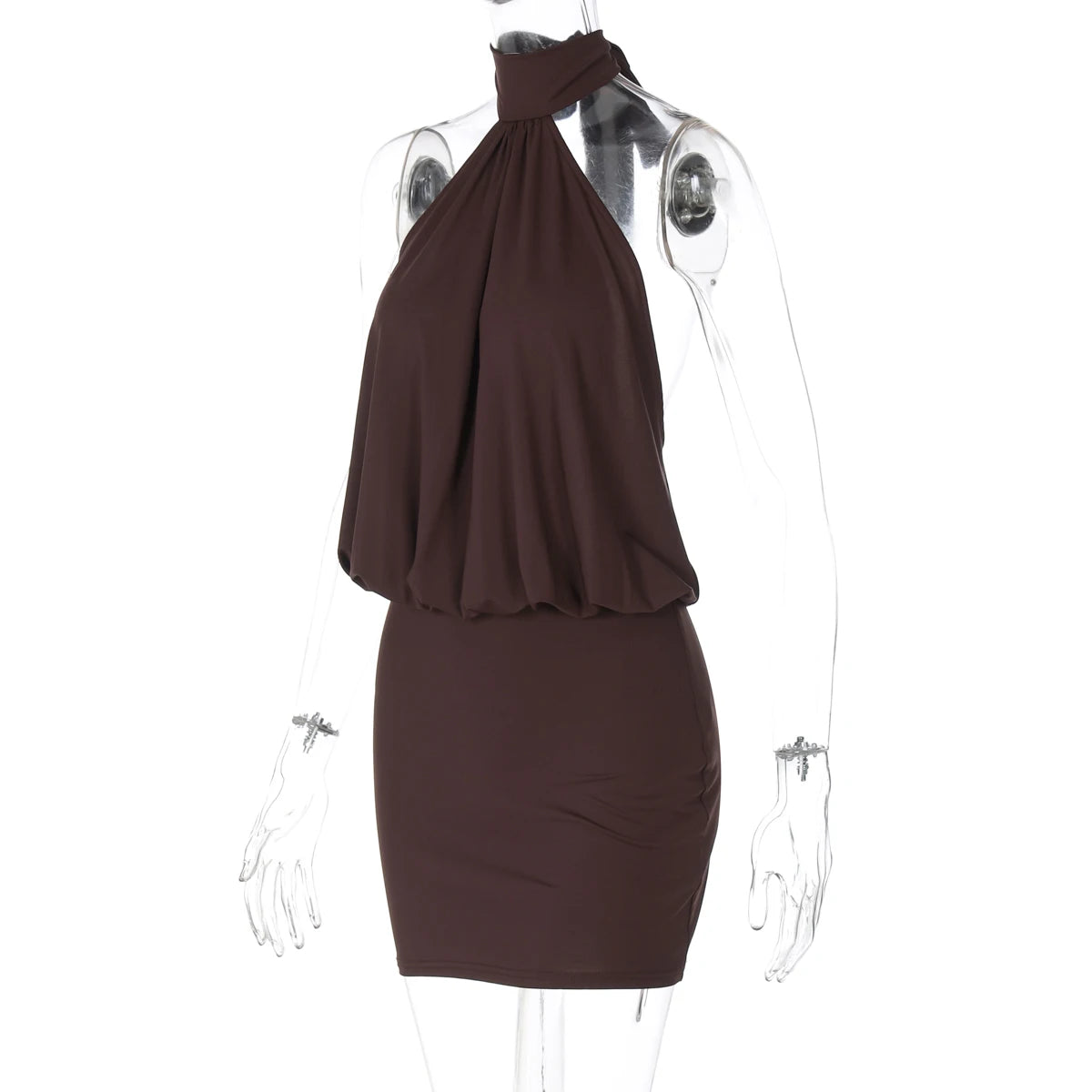 Vestido corto ajustado sexy sin mangas, espalda descubierta y cuello halter de Hugcitar Fashion, estilo vendaje, fruncido, estilo verano, ideal para fiestas y vacaciones.