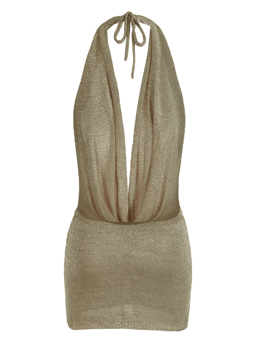 Vestido corto de playa de punto de seda brillante con escote en V profundo y espalda descubierta, sexy y con volantes, ideal para vacaciones de verano 2026 (cinturón no incluido)