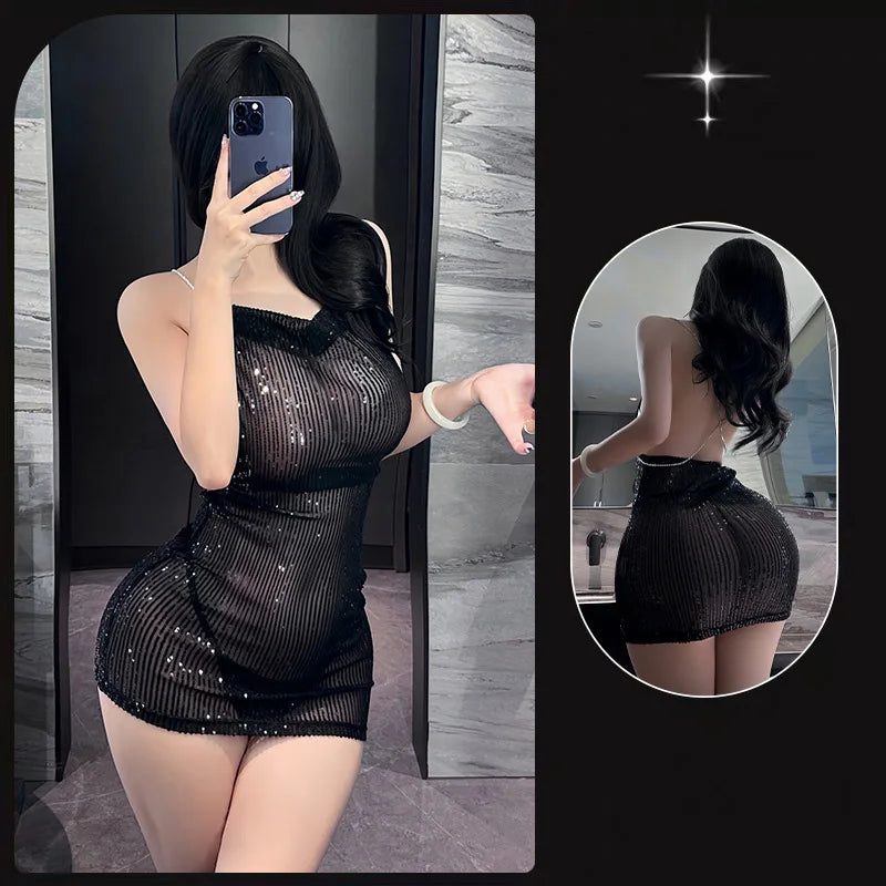 Vestido ajustado con tirantes, falda corta, ropa de mujer, vestidos de fiesta, chica sexy, látex, ropa de mujer xxx