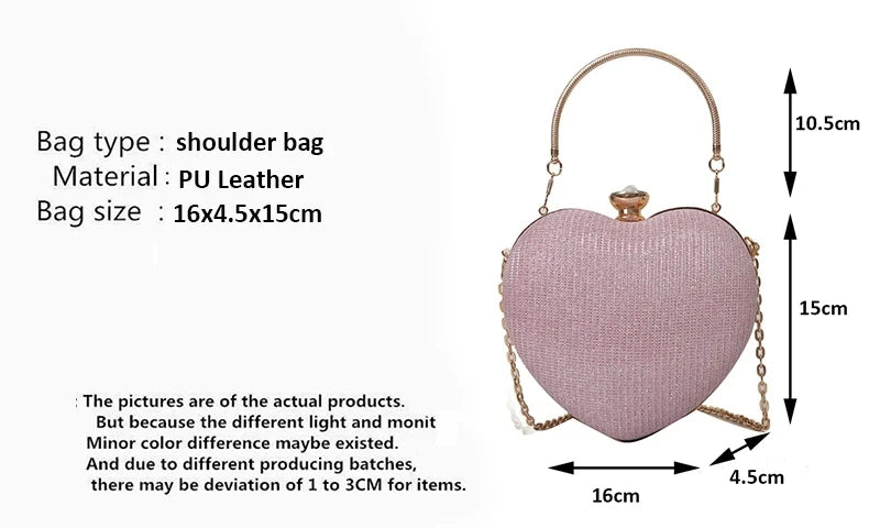 Bolso de mano de noche para mujer, bolso brillante con forma de corazón, bolsos de mano metálicos, bolsos de moda con cadena, bolsos de hombro y bandoleras de lujo para mujer