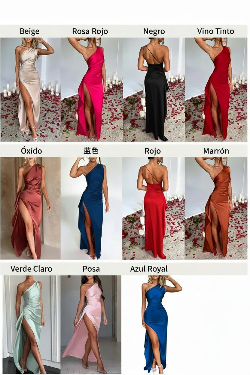 Vestido largo sexy y elegante, un solo hombro, sin mangas, con abertura alta en la espalda