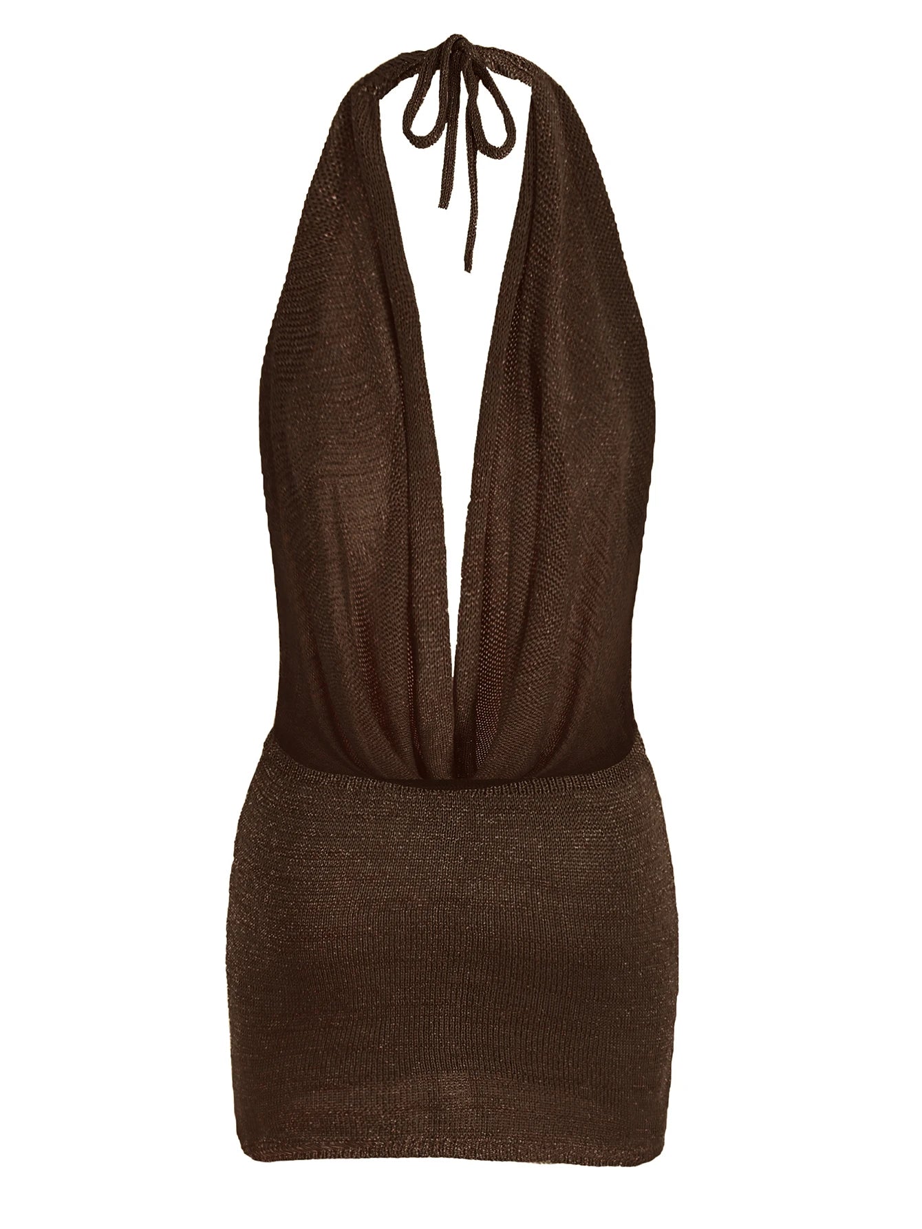 Vestido corto de playa de punto de seda brillante con escote en V profundo y espalda descubierta, sexy y con volantes, ideal para vacaciones de verano 2026 (cinturón no incluido)