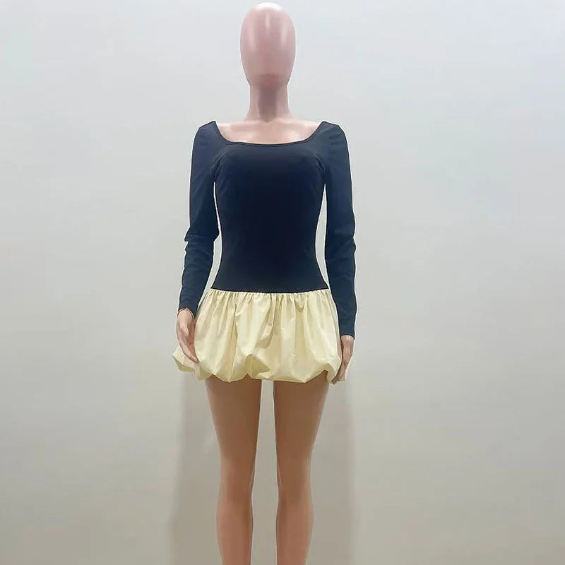 Elegante vestido abullonado para mujer, ropa de club, fiesta, patchwork, elástico, ajustado, corte A, minivestido burbuja Vestidos Cortos