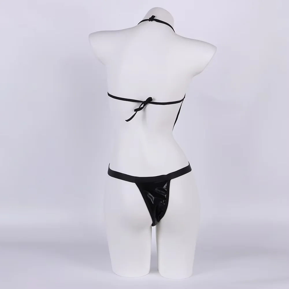 Conjunto de lencería sexy de látex y cuero para mujer, sujetador hueco, disfraces eróticos, vestido babydoll con escote en V sin espalda, corsés de tallas grandes.