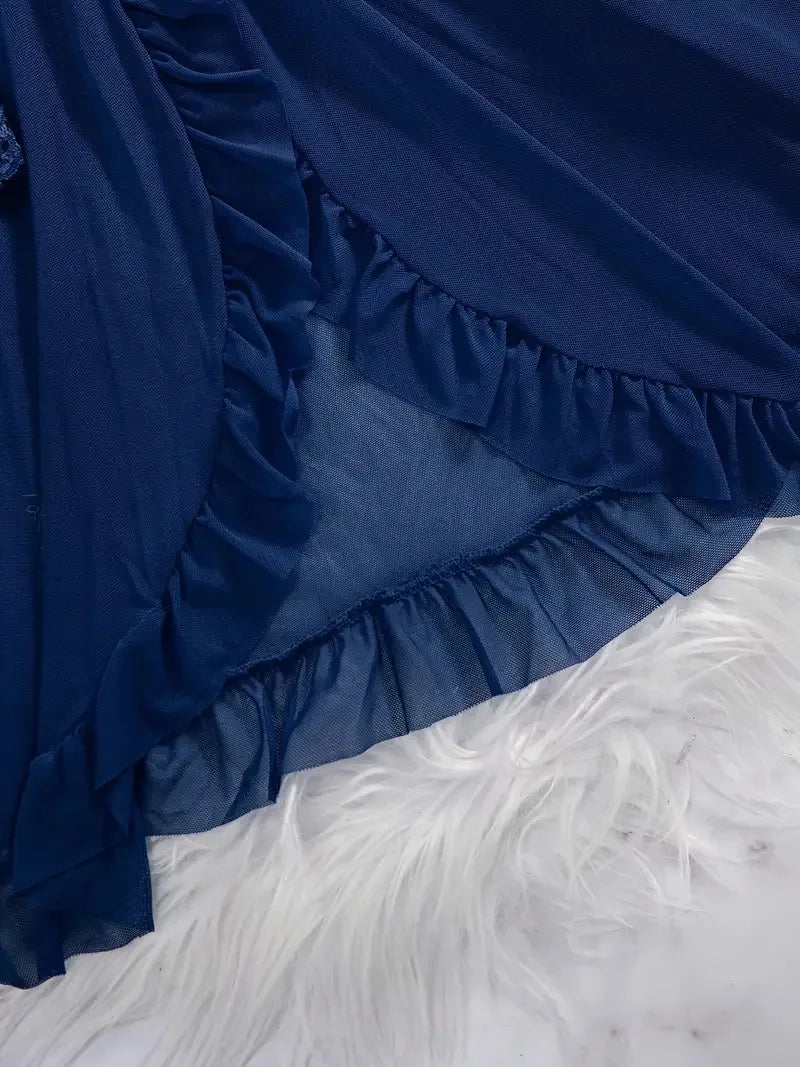 Conjunto de camisón ultra sexy de tul con escote en V, sujetador, falda abierta para dormir, vestido erótico de noche, pijama transparente para mujer, lencería, pantalones, kit de lujo.
