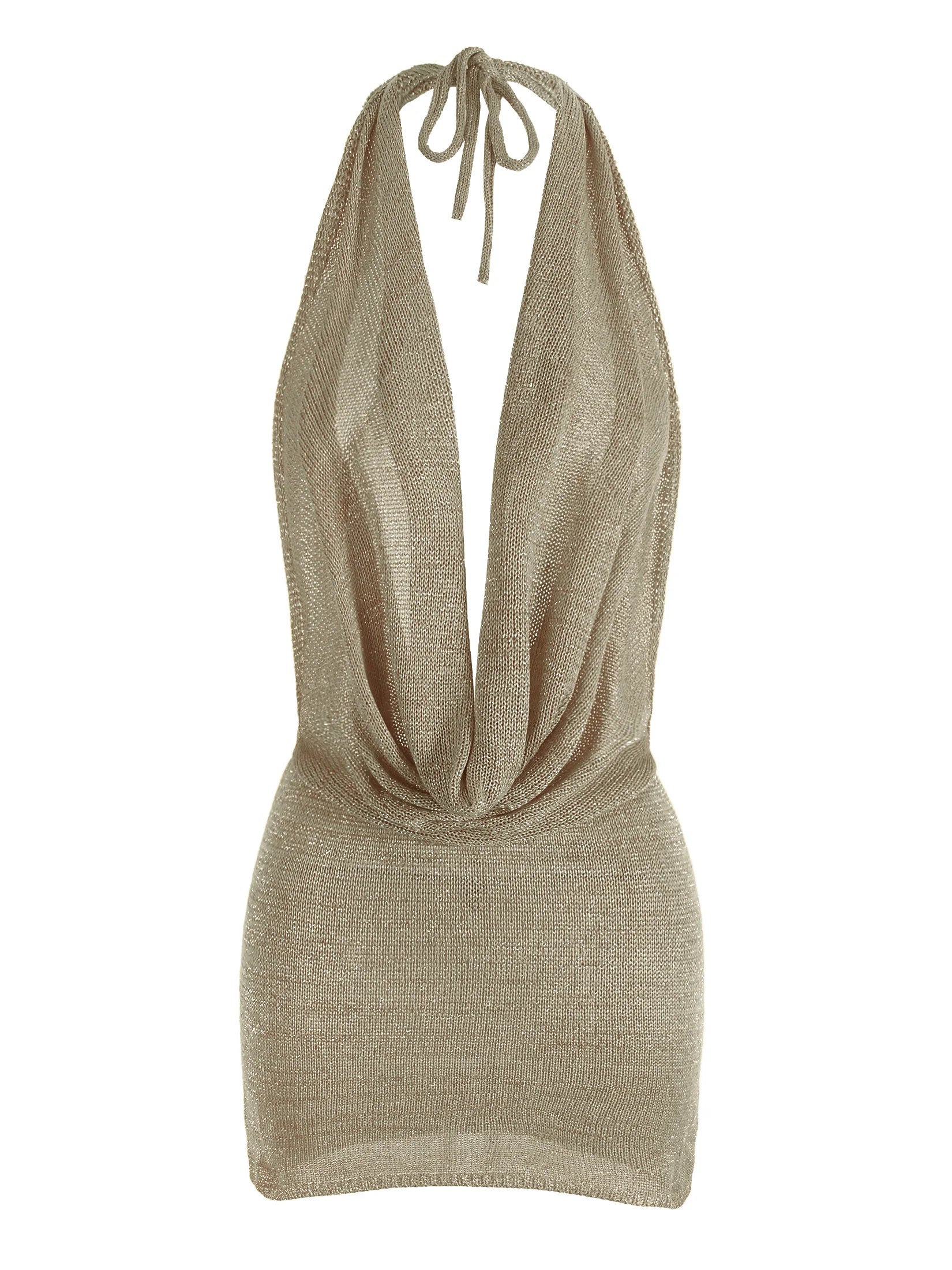 Vestido corto de playa de punto de seda brillante con escote en V profundo y espalda descubierta, sexy y con volantes, ideal para vacaciones de verano 2026 (cinturón no incluido)