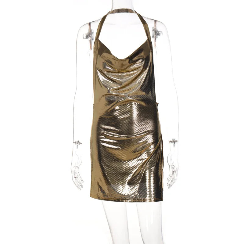 Vestido corto sexy a la moda para mujer, con escote asimétrico, espalda descubierta y lentejuelas en el pecho, provocativa y sexy